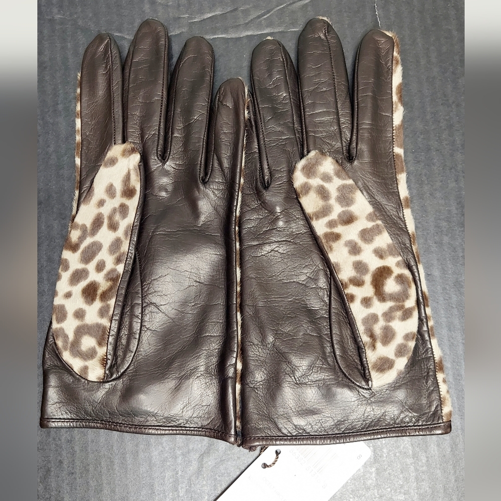 Coach OCELT Leather and Cow Hair Leopard Print Women's Gloves Size 7 - Picture 10 of 12